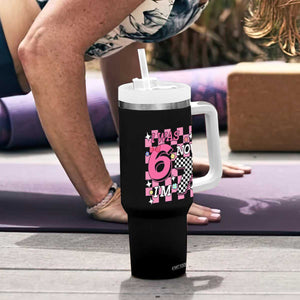 Pink Checkered I Was 6 Now I Am 7 Tumbler With Handle Girl Birthday Gift TS12 Print Your Wear