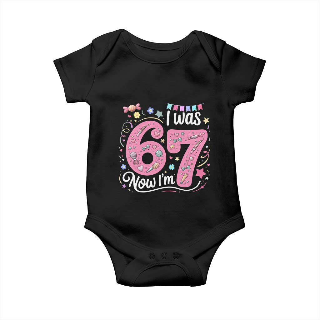 Seventh Birthday Girl Baby Onesie I Was 6 Now I Am 7 Meme TS12 Black Print Your Wear