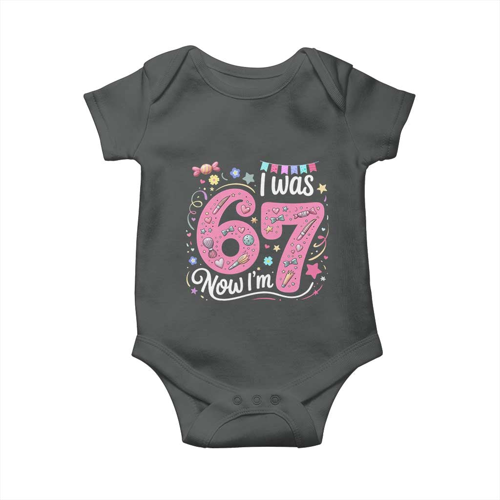 Seventh Birthday Girl Baby Onesie I Was 6 Now I Am 7 Meme TS12 Dark Heather Print Your Wear