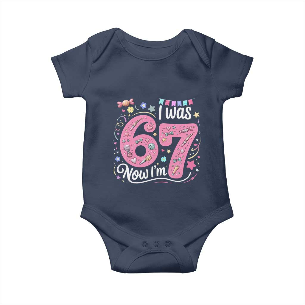 Seventh Birthday Girl Baby Onesie I Was 6 Now I Am 7 Meme TS12 Navy Print Your Wear