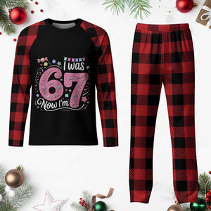 Seventh Birthday Girl Plaid Pajama Set I Was 6 Now I Am 7 Meme TS12 Buffalo Plaid Print Your Wear