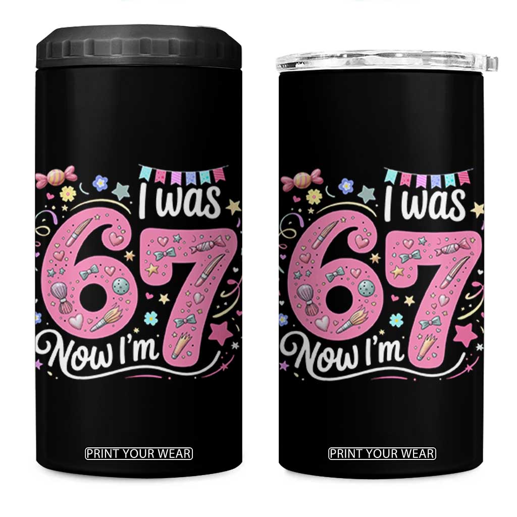 Seventh Birthday Girl 4 in 1 Can Cooler Tumbler I Was 6 Now I Am 7 Meme TS12 One Size: 16 oz Black Print Your Wear