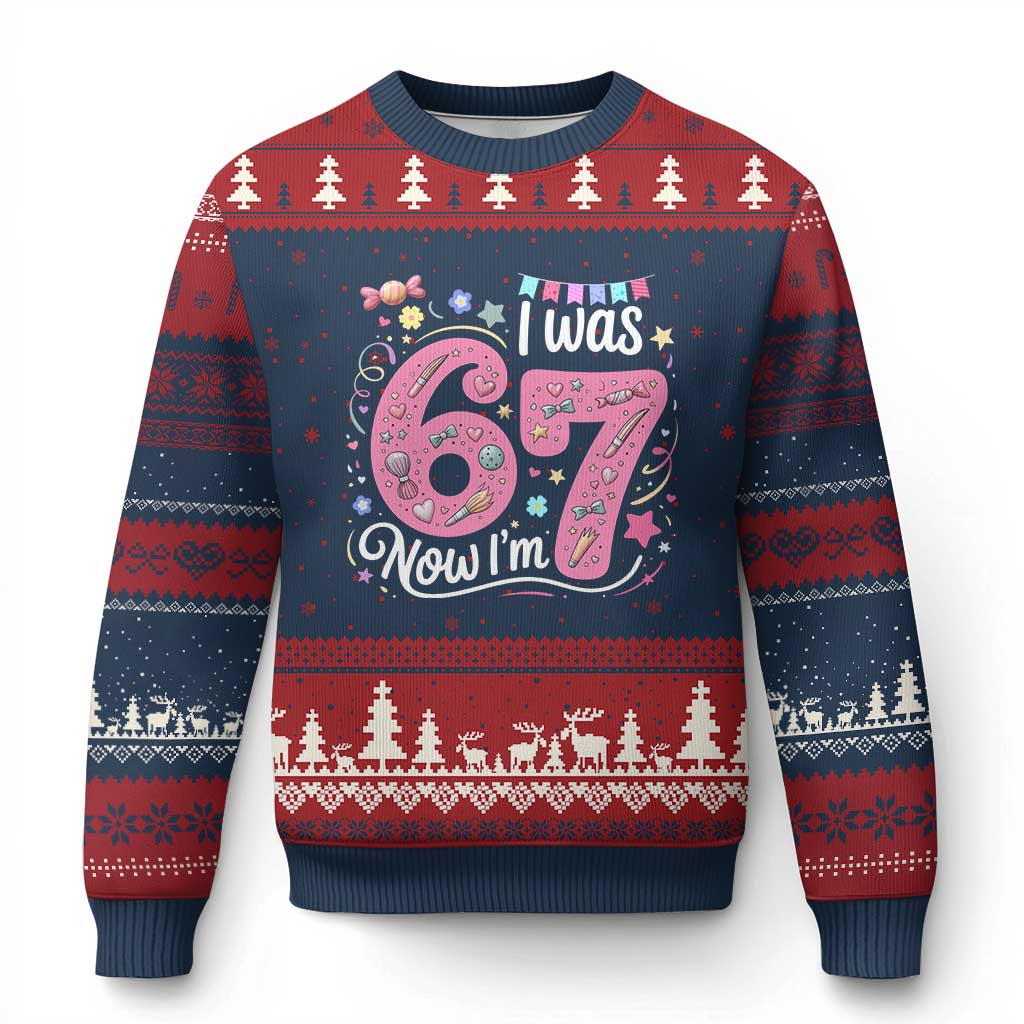Seventh Birthday Girl Ugly Christmas Sweater I Was 6 Now I Am 7 Meme TS12 Navy Red Print Your Wear