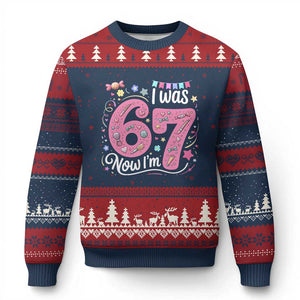 Seventh Birthday Girl Ugly Christmas Sweater I Was 6 Now I Am 7 Meme TS12 Navy Red Print Your Wear