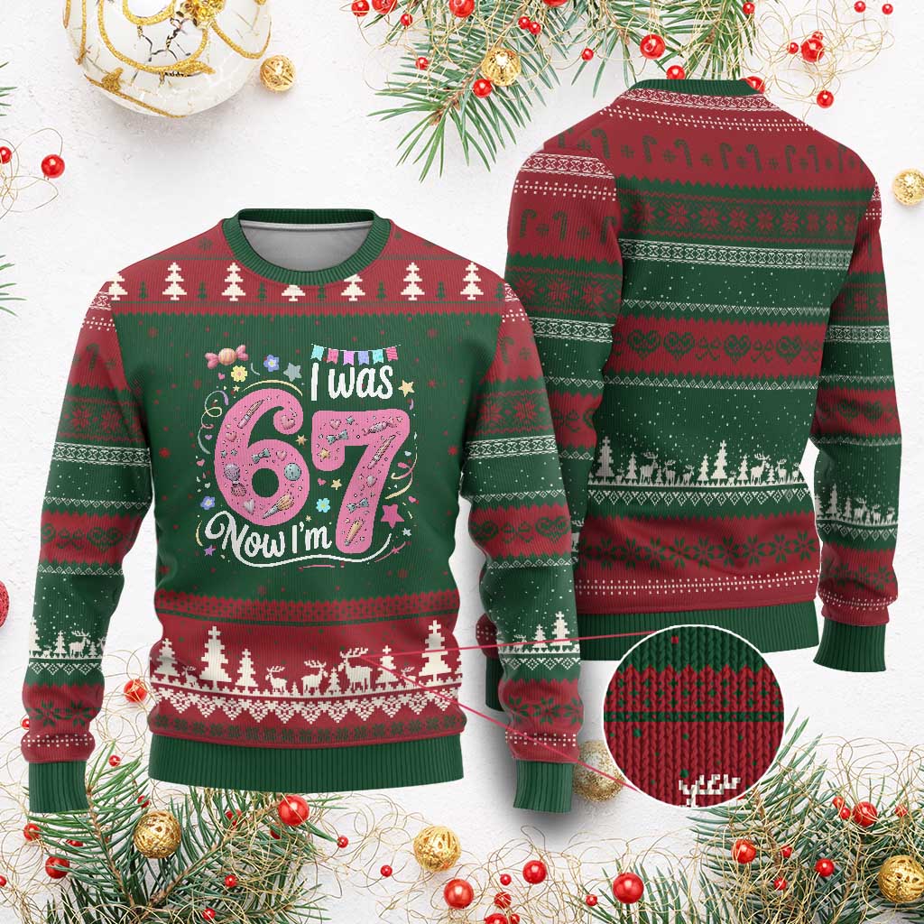 Seventh Birthday Girl Ugly Christmas Sweater I Was 6 Now I Am 7 Meme TS12 Red Green Print Your Wear