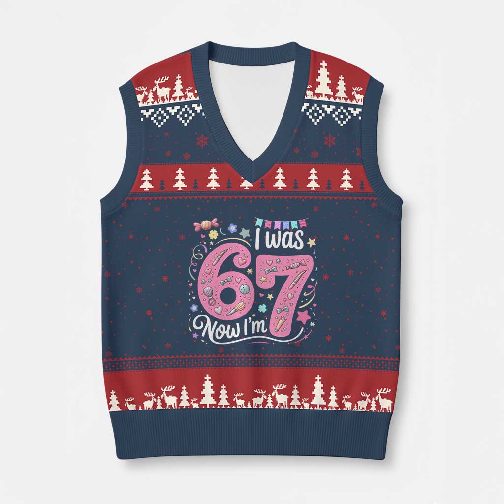 Seventh Birthday Girl V-Neck Knit Sweater Vest I Was 6 Now I Am 7 Meme TS12 Navy Red Print Your Wear