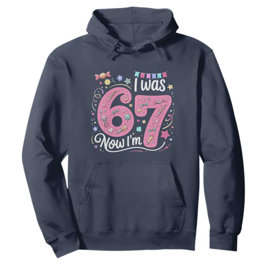 Seventh Birthday Girl Hoodie I Was 6 Now I Am 7 Meme TS12 Navy Print Your Wear