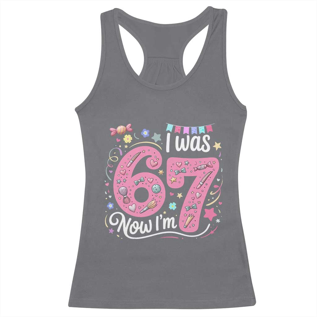 Seventh Birthday Girl Racerback Tank Top I Was 6 Now I Am 7 Meme TS12 Charcoal Print Your Wear