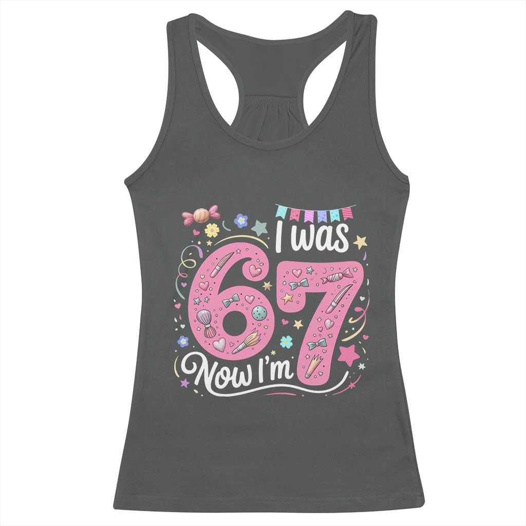 Seventh Birthday Girl Racerback Tank Top I Was 6 Now I Am 7 Meme TS12 Dark Heather Print Your Wear