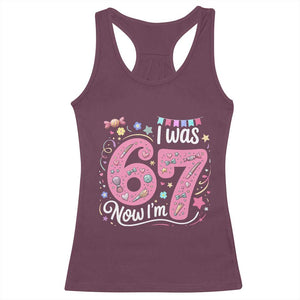 Seventh Birthday Girl Racerback Tank Top I Was 6 Now I Am 7 Meme TS12 Maroon Print Your Wear