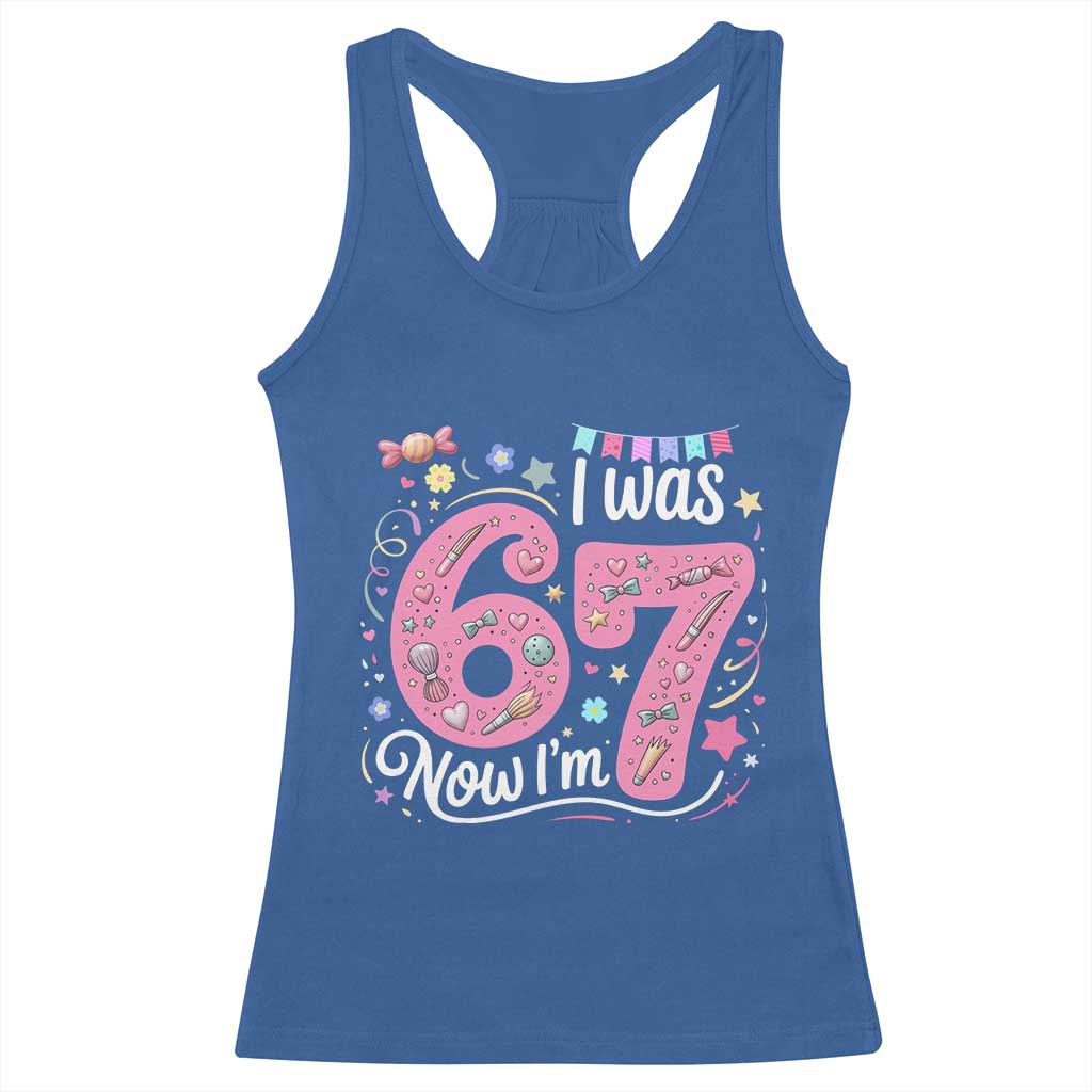 Seventh Birthday Girl Racerback Tank Top I Was 6 Now I Am 7 Meme TS12 Royal Blue Print Your Wear