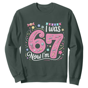 Seventh Birthday Girl Sweatshirt I Was 6 Now I Am 7 Meme TS12 Dark Forest Green Print Your Wear