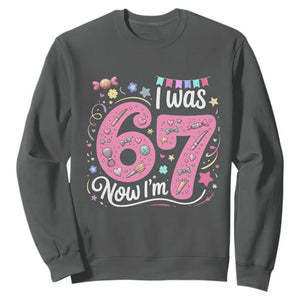 Seventh Birthday Girl Sweatshirt I Was 6 Now I Am 7 Meme TS12 Dark Heather Print Your Wear