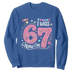 Seventh Birthday Girl Sweatshirt I Was 6 Now I Am 7 Meme TS12 Royal Blue Print Your Wear