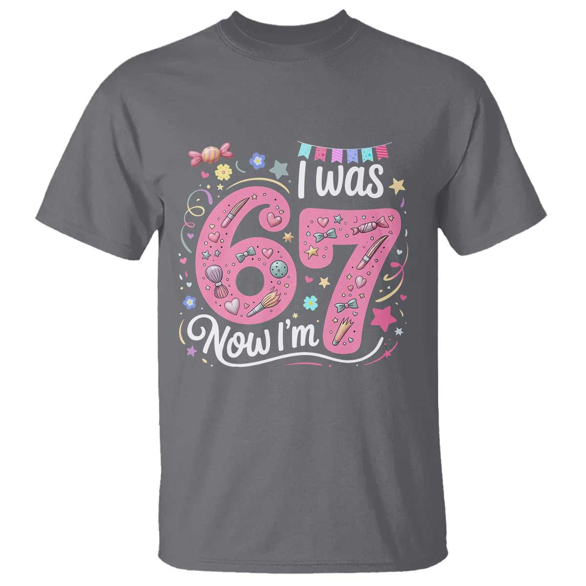 Seventh Birthday Girl T Shirt I Was 6 Now I Am 7 Meme TS12 Charcoal Print Your Wear