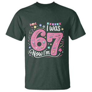 Seventh Birthday Girl T Shirt I Was 6 Now I Am 7 Meme TS12 Dark Forest Green Print Your Wear