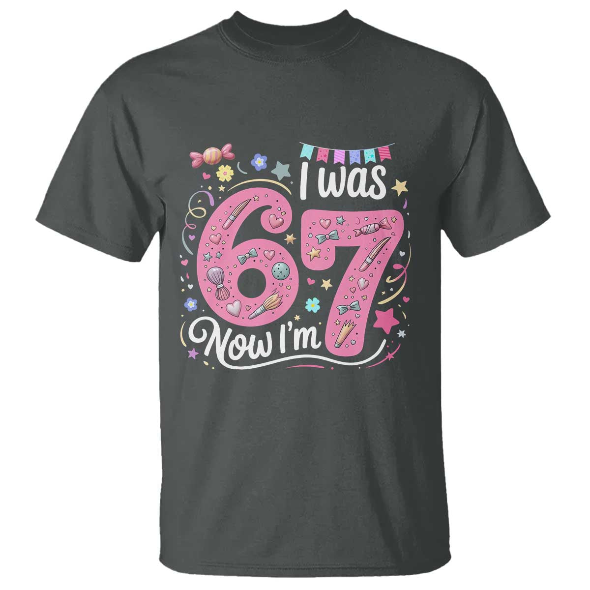 Seventh Birthday Girl T Shirt I Was 6 Now I Am 7 Meme TS12 Dark Heather Print Your Wear
