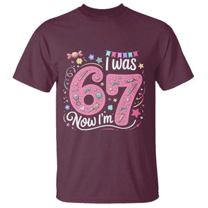 Seventh Birthday Girl T Shirt I Was 6 Now I Am 7 Meme TS12 Maroon Print Your Wear