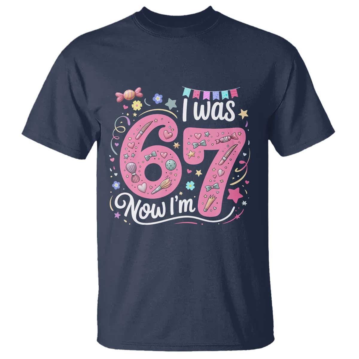 Seventh Birthday Girl T Shirt I Was 6 Now I Am 7 Meme TS12 Navy Print Your Wear