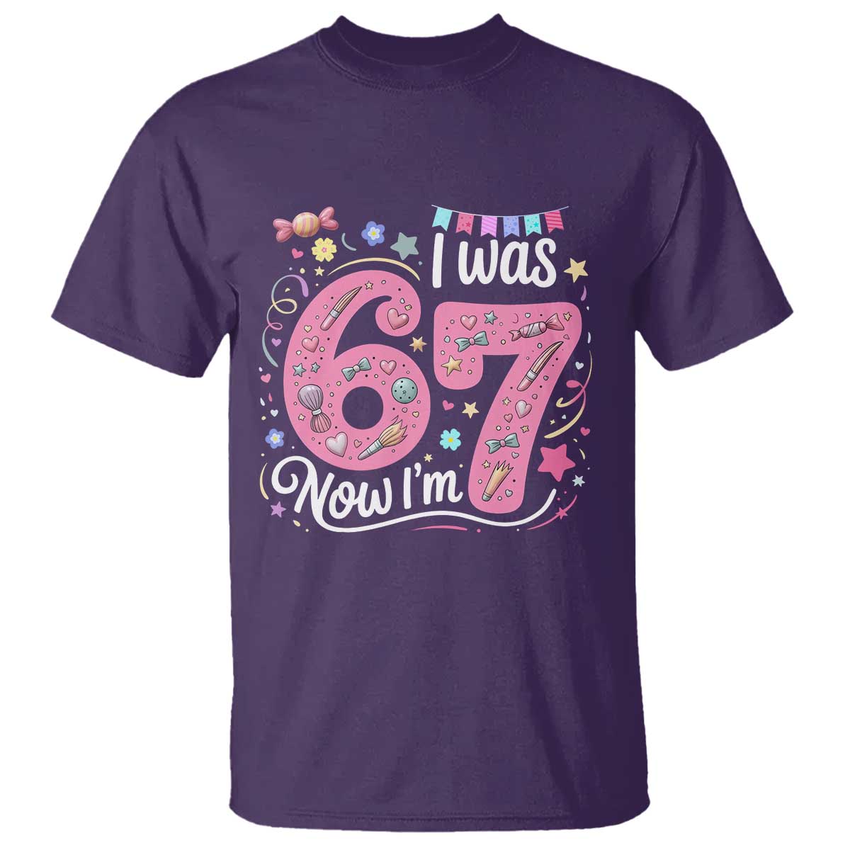 Seventh Birthday Girl T Shirt I Was 6 Now I Am 7 Meme TS12 Purple Print Your Wear