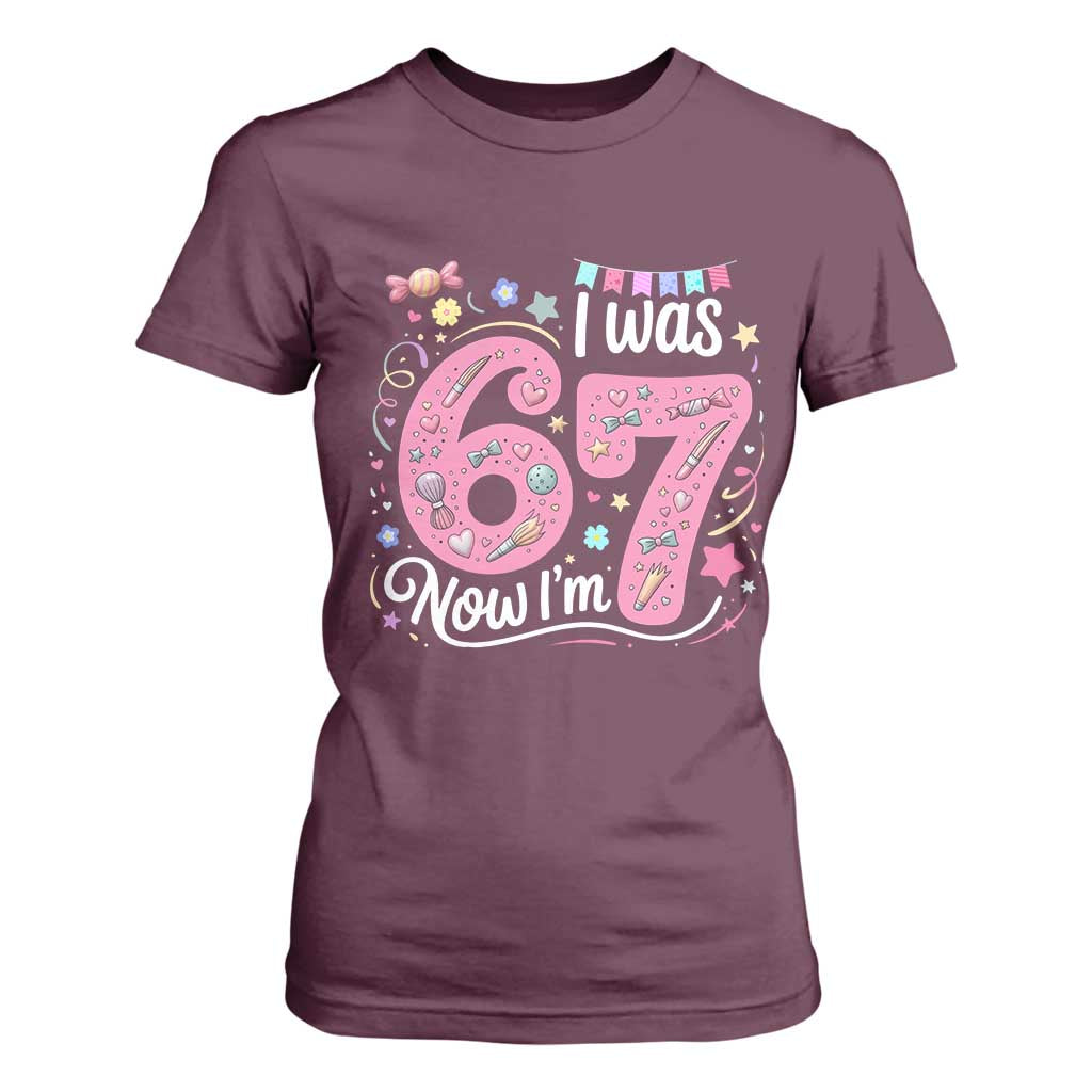 Seventh Birthday Girl T Shirt For Women I Was 6 Now I Am 7 Meme TS12 Maroon Print Your Wear