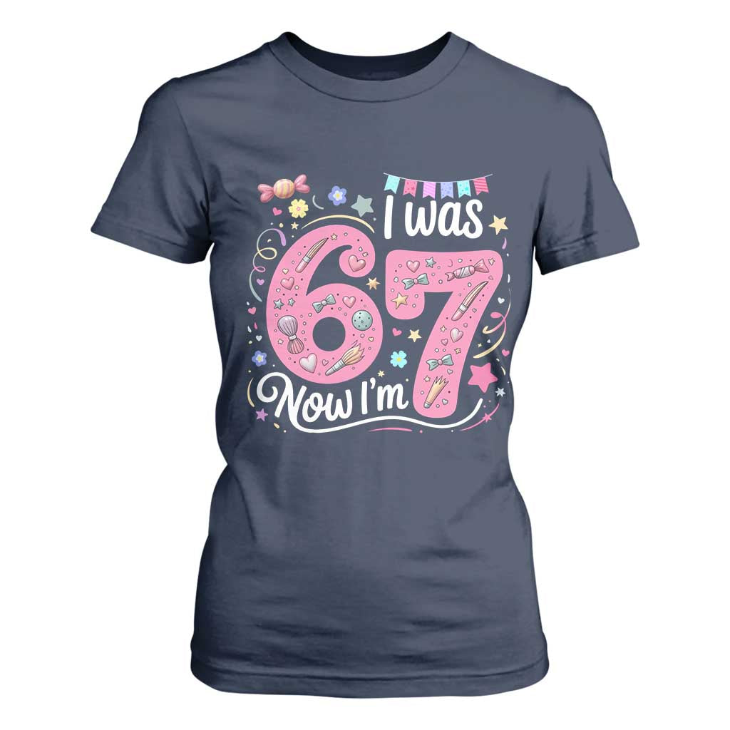 Seventh Birthday Girl T Shirt For Women I Was 6 Now I Am 7 Meme TS12 Navy Print Your Wear