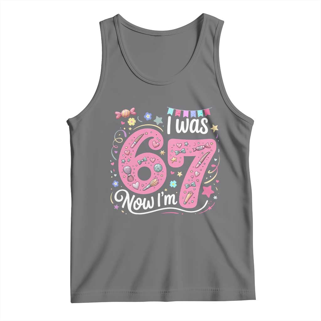 Seventh Birthday Girl Tank Top I Was 6 Now I Am 7 Meme TS12 Black Heather Print Your Wear