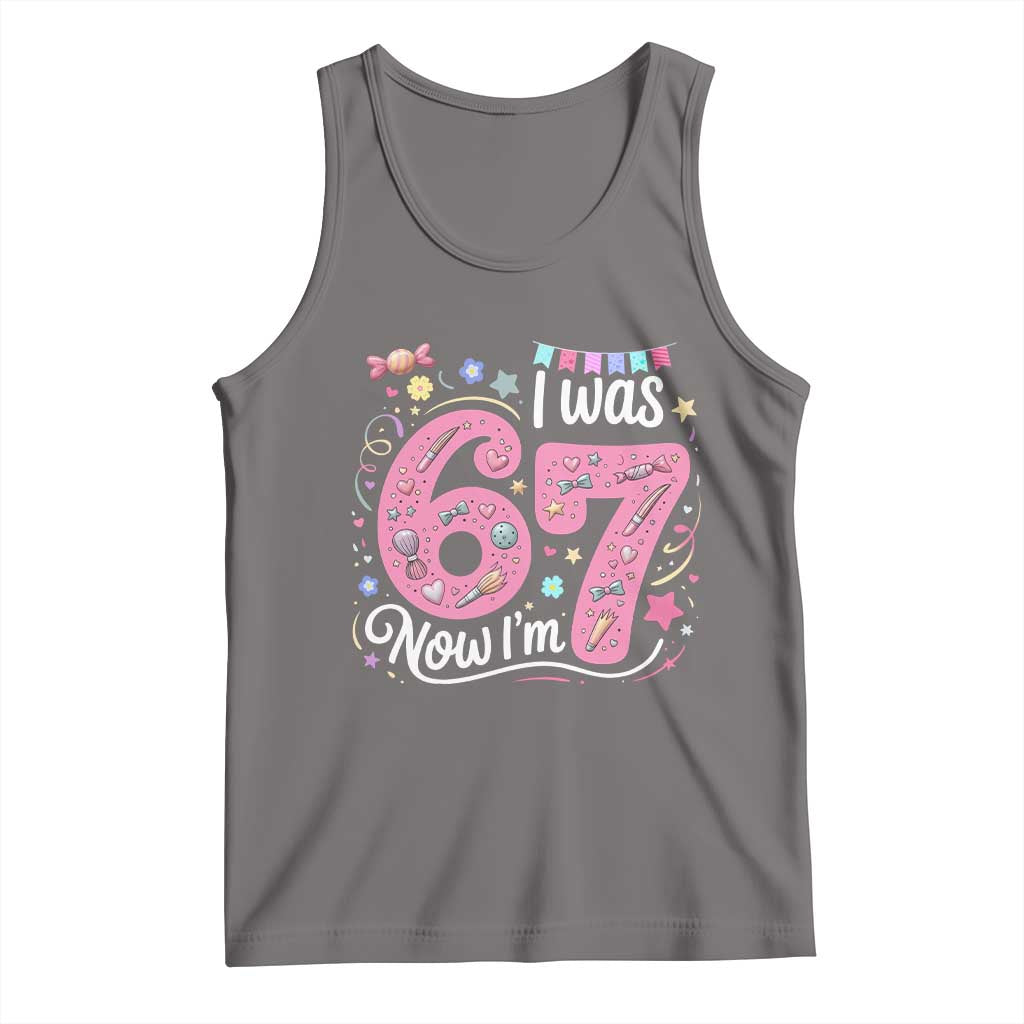 Seventh Birthday Girl Tank Top I Was 6 Now I Am 7 Meme TS12 Deep Heather Print Your Wear