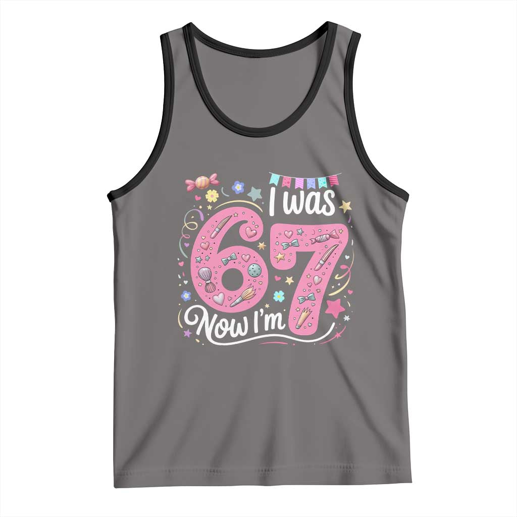 Seventh Birthday Girl Tank Top I Was 6 Now I Am 7 Meme TS12 Deep Heather Black Print Your Wear