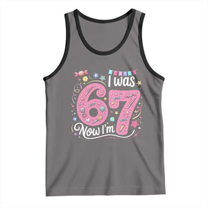 Seventh Birthday Girl Tank Top I Was 6 Now I Am 7 Meme TS12 Deep Heather Black Print Your Wear