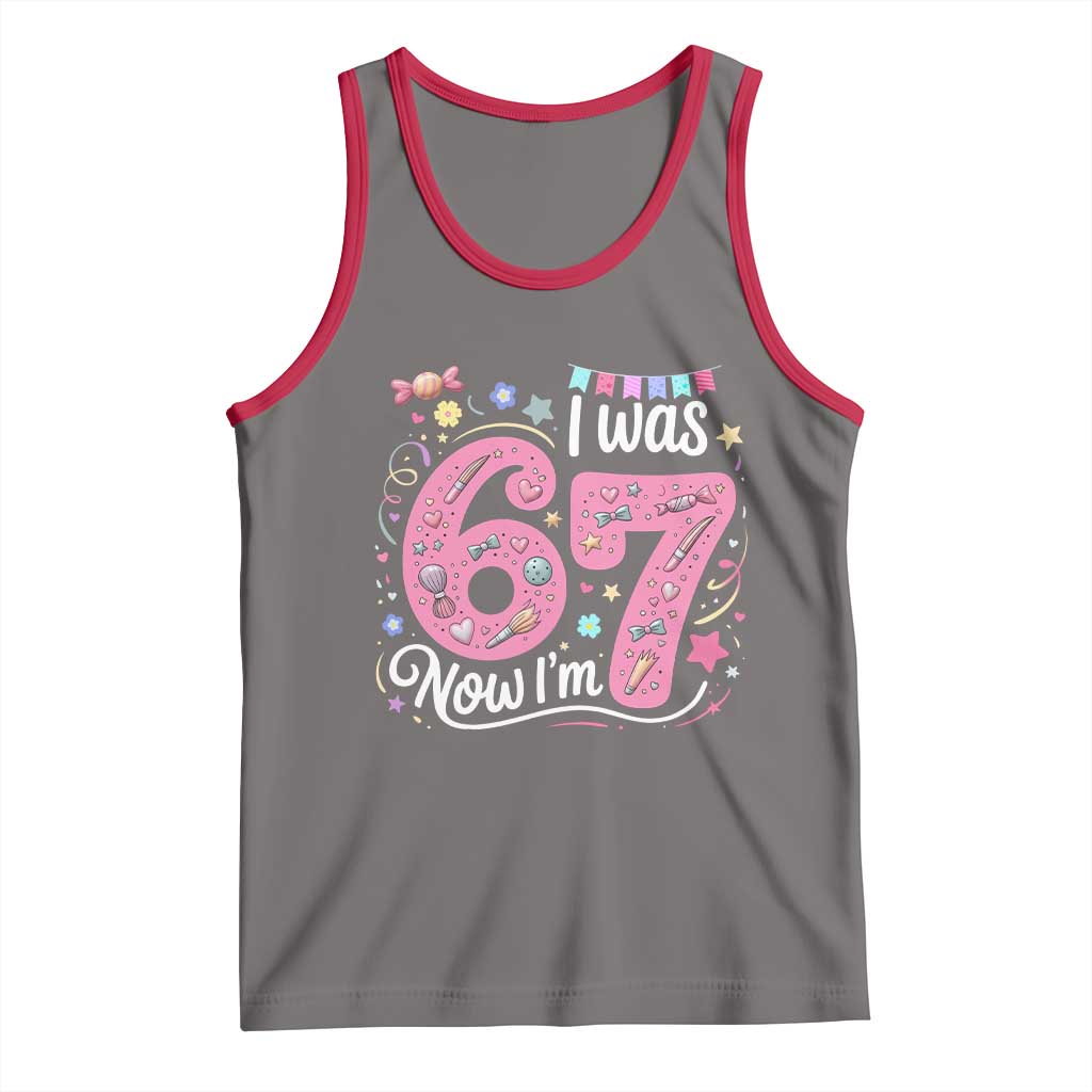 Seventh Birthday Girl Tank Top I Was 6 Now I Am 7 Meme TS12 Deep Heather Red Print Your Wear