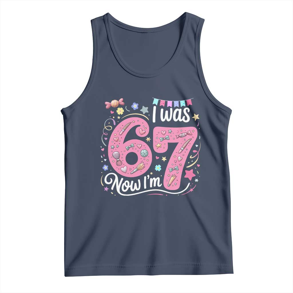Seventh Birthday Girl Tank Top I Was 6 Now I Am 7 Meme TS12 Navy Print Your Wear