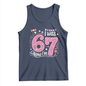 Seventh Birthday Girl Tank Top I Was 6 Now I Am 7 Meme TS12 Navy Print Your Wear