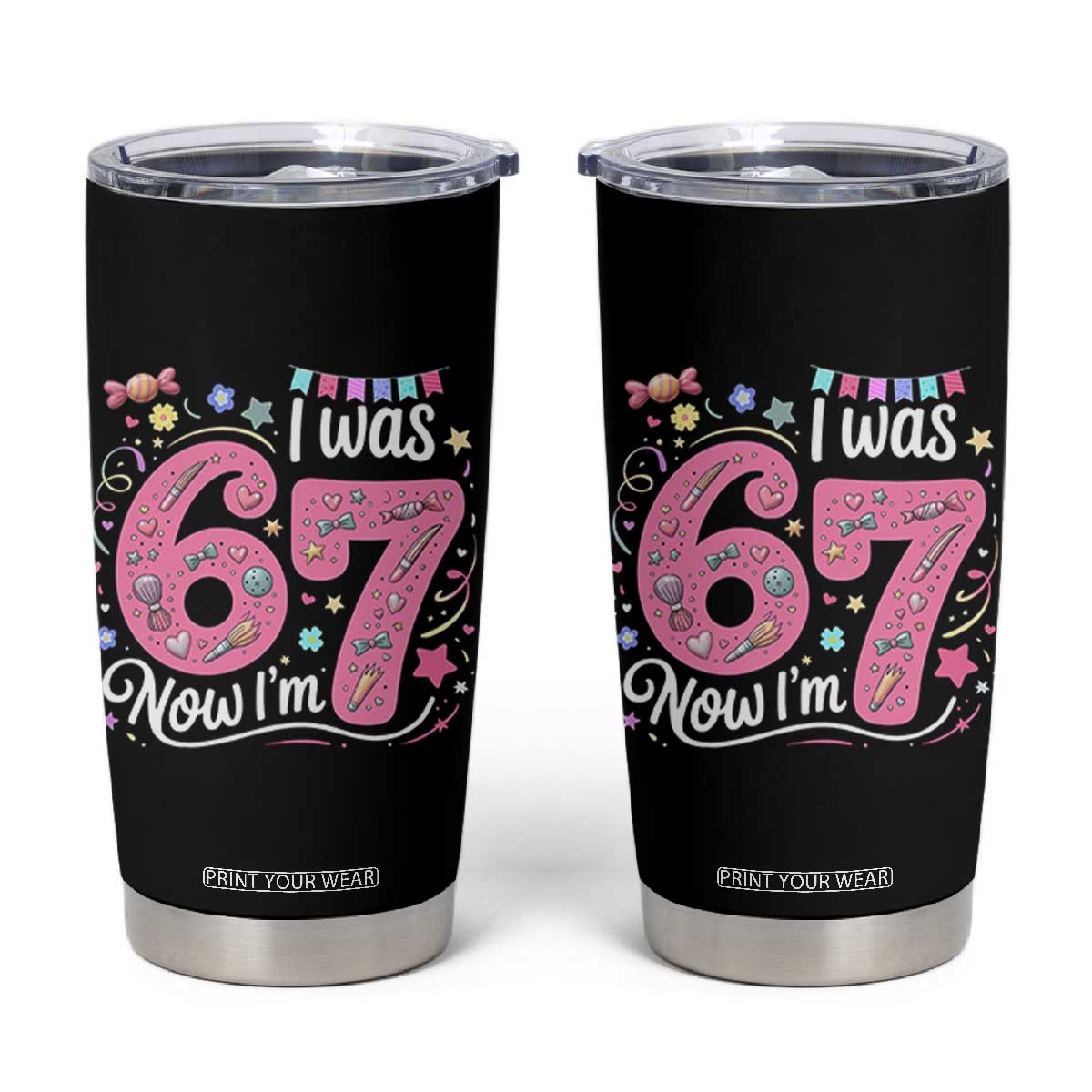 Seventh Birthday Girl Tumbler Cup I Was 6 Now I Am 7 Meme TS12 Black Print Your Wear