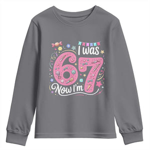 Seventh Birthday Girl Youth Sweatshirt I Was 6 Now I Am 7 Meme TS12 Charcoal Print Your Wear
