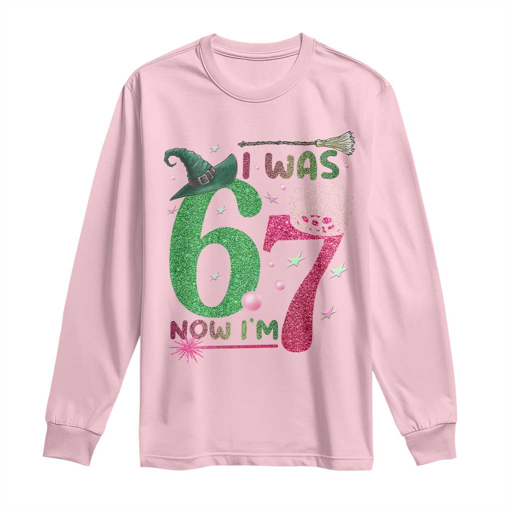 Birthday Girl I Was 6 Now I Am 7 Long Sleeve Shirt Gift For Alpha Kids TS12 Light Pink Print Your Wear