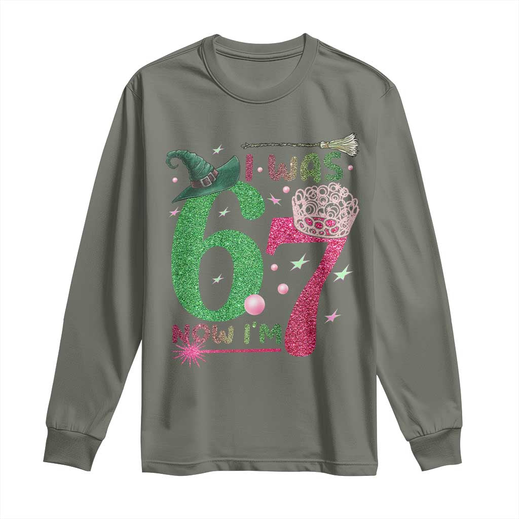 Birthday Girl I Was 6 Now I Am 7 Long Sleeve Shirt Gift For Alpha Kids TS12 Military Green Print Your Wear