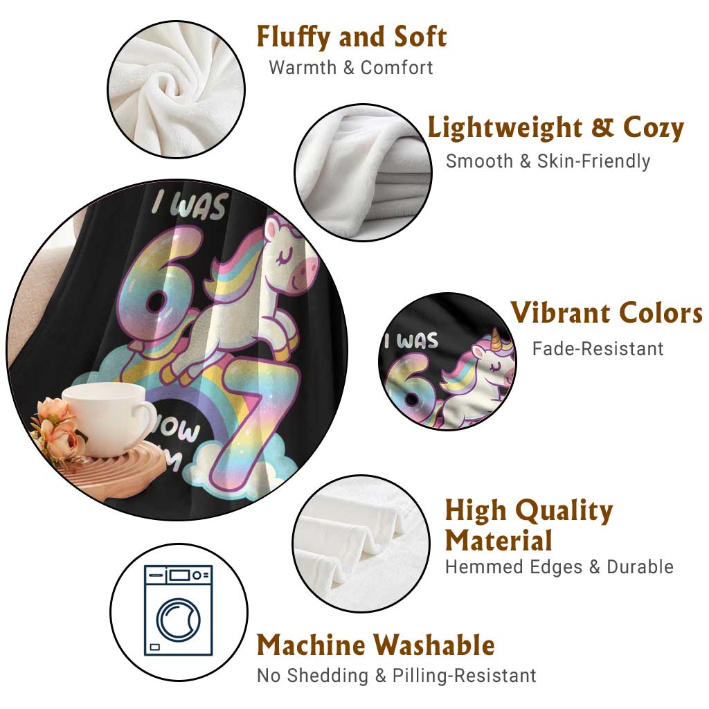 Funny Unicorn I Was 6 Now I Am 7 Throw Blanket Girl Seventh Birthday Gift TS12 Print Your Wear