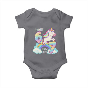 Funny Unicorn I Was 6 Now I Am 7 Baby Onesie Girl Seventh Birthday Gift TS12 Charcoal Print Your Wear