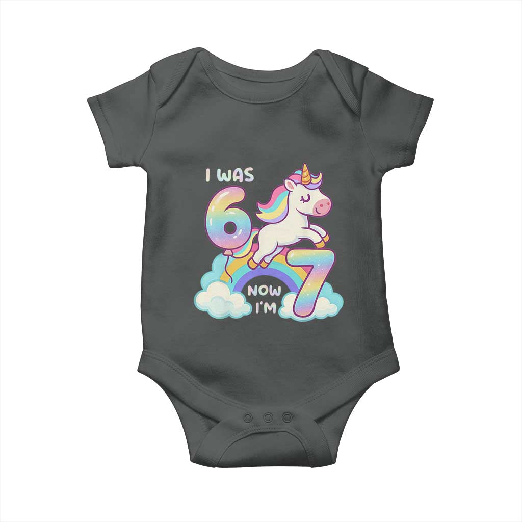 Funny Unicorn I Was 6 Now I Am 7 Baby Onesie Girl Seventh Birthday Gift TS12 Dark Heather Print Your Wear