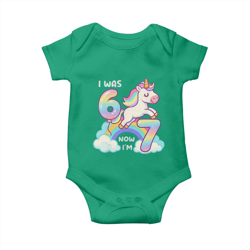 Funny Unicorn I Was 6 Now I Am 7 Baby Onesie Girl Seventh Birthday Gift TS12 Irish Green Print Your Wear