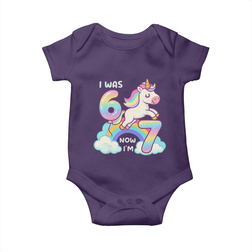 Funny Unicorn I Was 6 Now I Am 7 Baby Onesie Girl Seventh Birthday Gift TS12 Purple Print Your Wear
