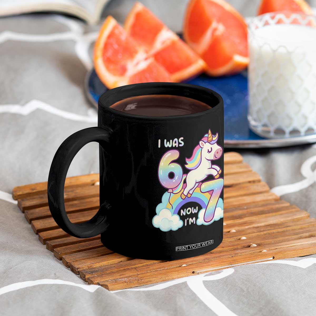 Funny Unicorn I Was 6 Now I Am 7 Coffee Mug Girl Seventh Birthday Gift TS12 Print Your Wear