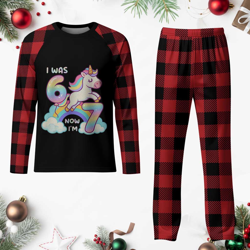 Funny Unicorn I Was 6 Now I Am 7 Plaid Pajama Set Girl Seventh Birthday Gift TS12 Buffalo Plaid Print Your Wear