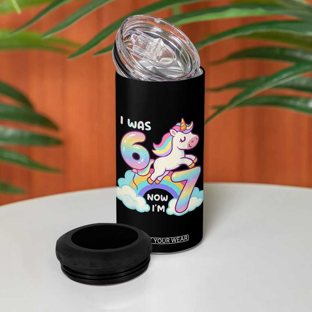 Funny Unicorn I Was 6 Now I Am 7 4 in 1 Can Cooler Tumbler Girl Seventh Birthday Gift TS12 Print Your Wear
