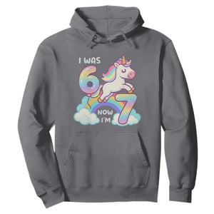 Funny Unicorn I Was 6 Now I Am 7 Hoodie Girl Seventh Birthday Gift TS12 Charcoal Print Your Wear