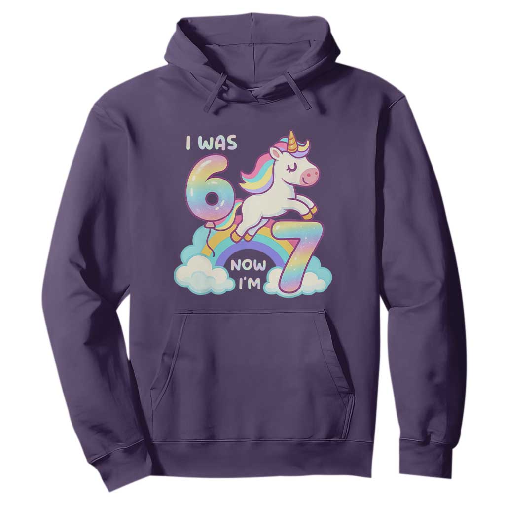 Funny Unicorn I Was 6 Now I Am 7 Hoodie Girl Seventh Birthday Gift TS12 Purple Print Your Wear
