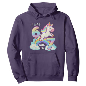 Funny Unicorn I Was 6 Now I Am 7 Hoodie Girl Seventh Birthday Gift TS12 Purple Print Your Wear
