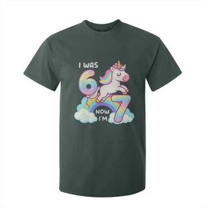 Funny Unicorn I Was 6 Now I Am 7 T Shirt For Kid Girl Seventh Birthday Gift TS12 Dark Forest Green Print Your Wear