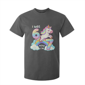 Funny Unicorn I Was 6 Now I Am 7 T Shirt For Kid Girl Seventh Birthday Gift TS12 Dark Heather Print Your Wear